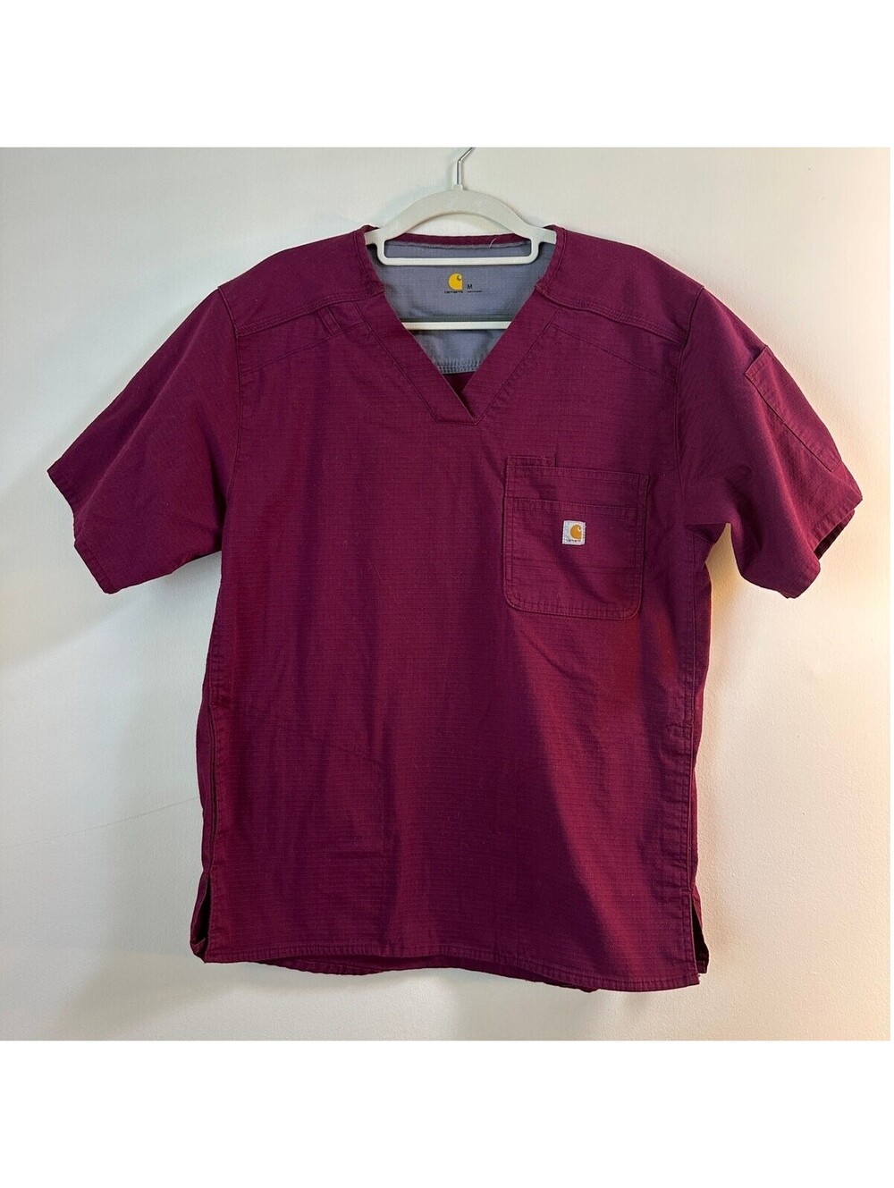 Carhartt C16418 Scrub Top Mens M Burgundy Ripstop Stretch V Neck Workwear